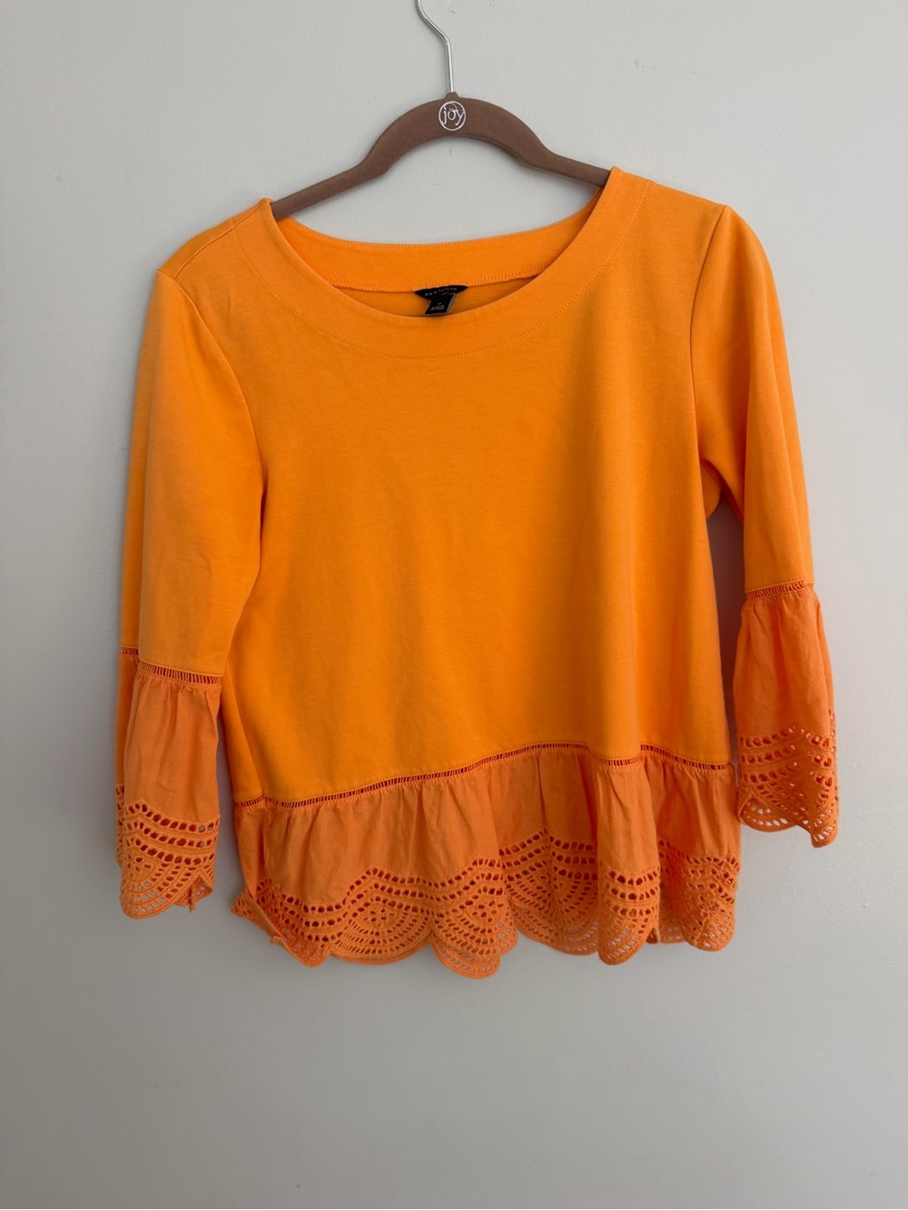 Ann Taylor Orange Eyelet Peplum Blouse